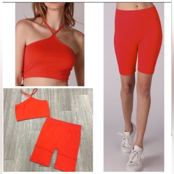 Nikibiki Fiery Red Biker Shorts/Bralette Set, OS - Picture 1 of 4